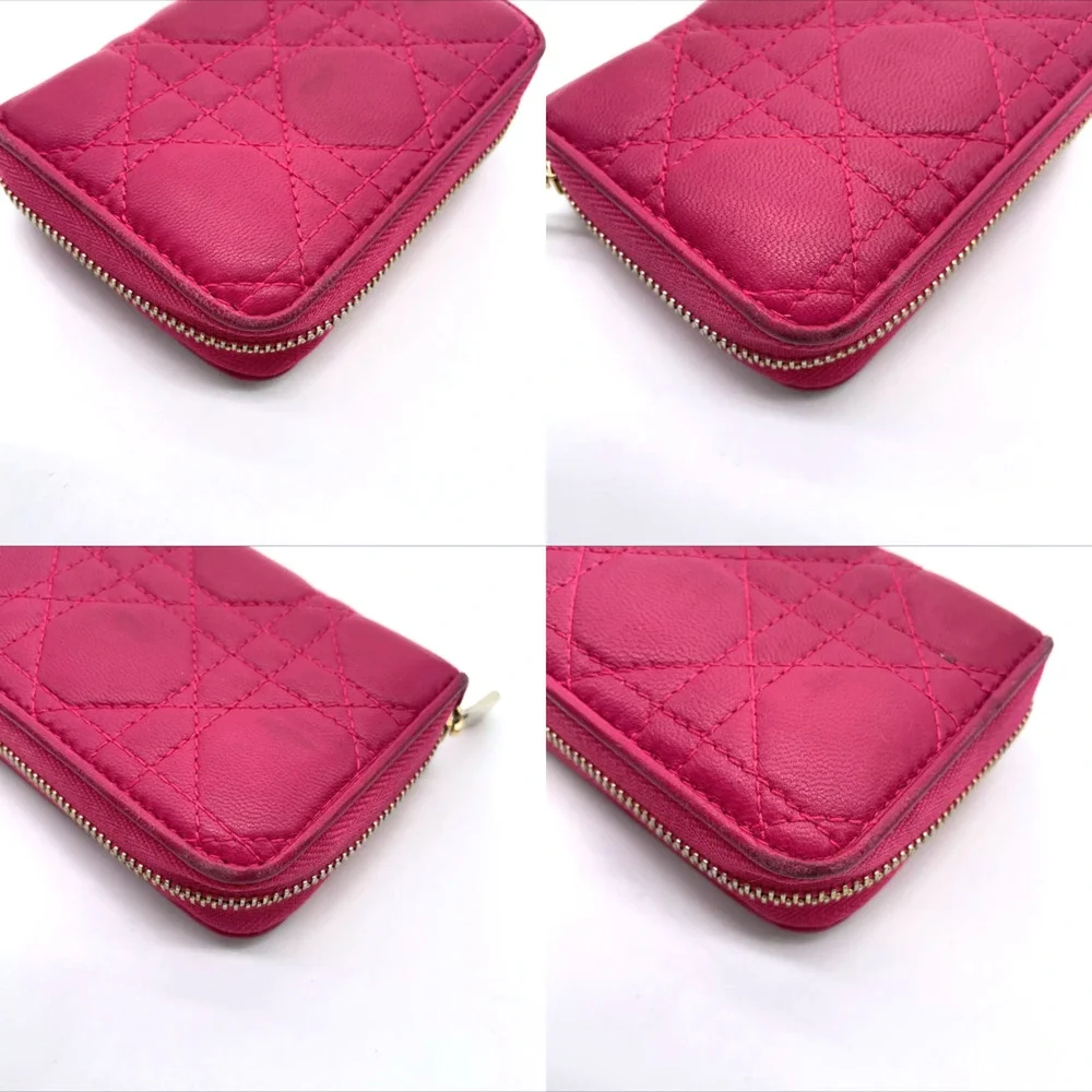 Authentic Christian DIOR Pink Cannage Leather Compact Zip Around Wallet EUC
